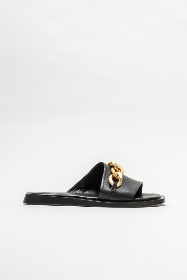 Siyah deri düz kadın terlik - Elle Shoes