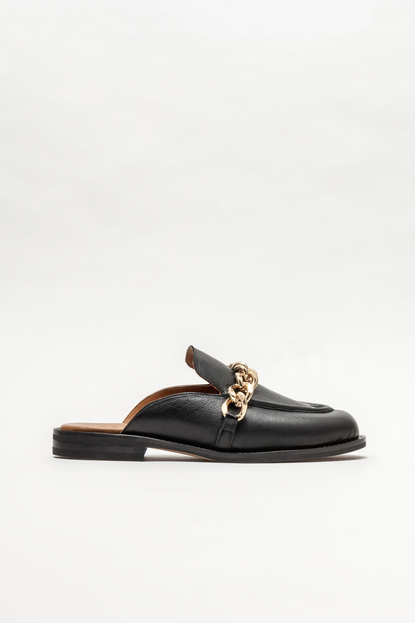 Siyah deri düz kadın terlik - Elle Shoes