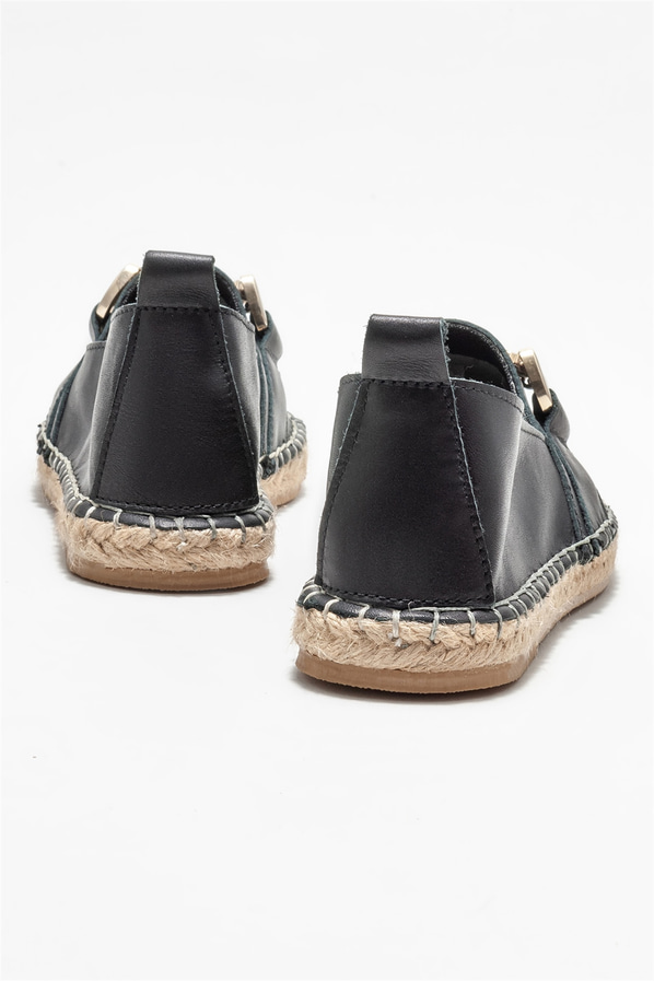 Siyah deri kadın espadril - Elle Shoes