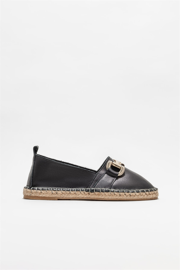 Siyah deri kadın espadril - Elle Shoes