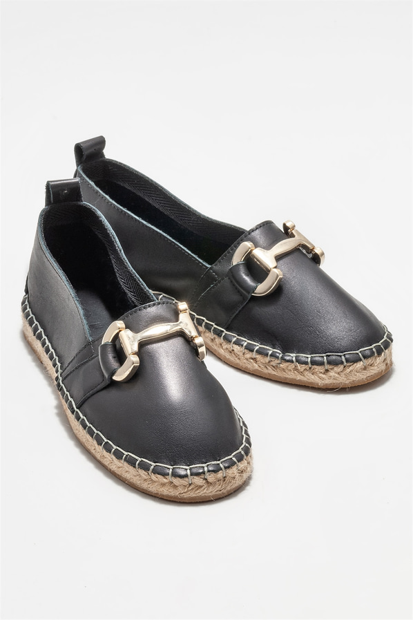 Siyah deri kadın espadril - Elle Shoes
