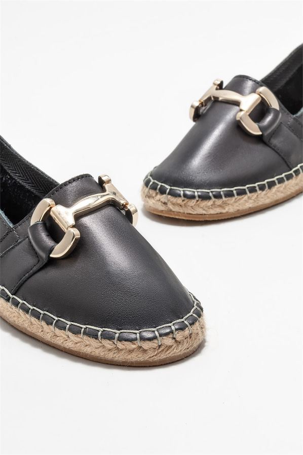 Siyah deri kadın espadril - Elle Shoes
