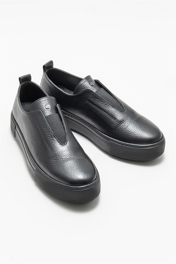 Siyah deri kadın sneaker, ofis stili için - Elle Shoes