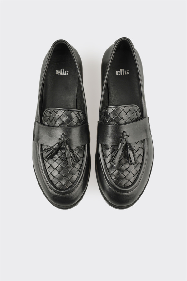 Siyah deri kadın loafer, günlük kullanım için - Elle Shoes
