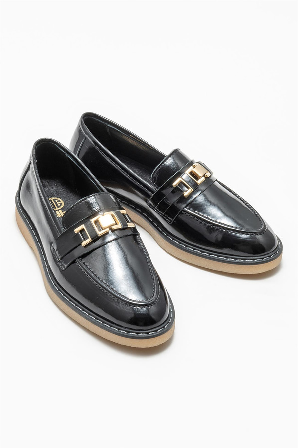 Siyah deri kadın loafer, günlük kullanım için - Elle Shoes