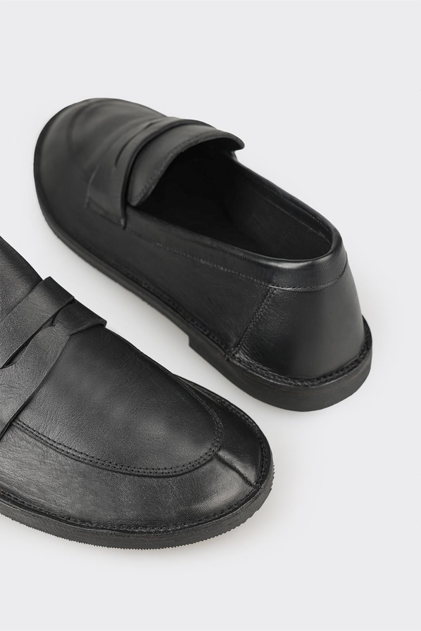 Siyah deri simli kadın loafer, rahat kullanım için - Elle Shoes