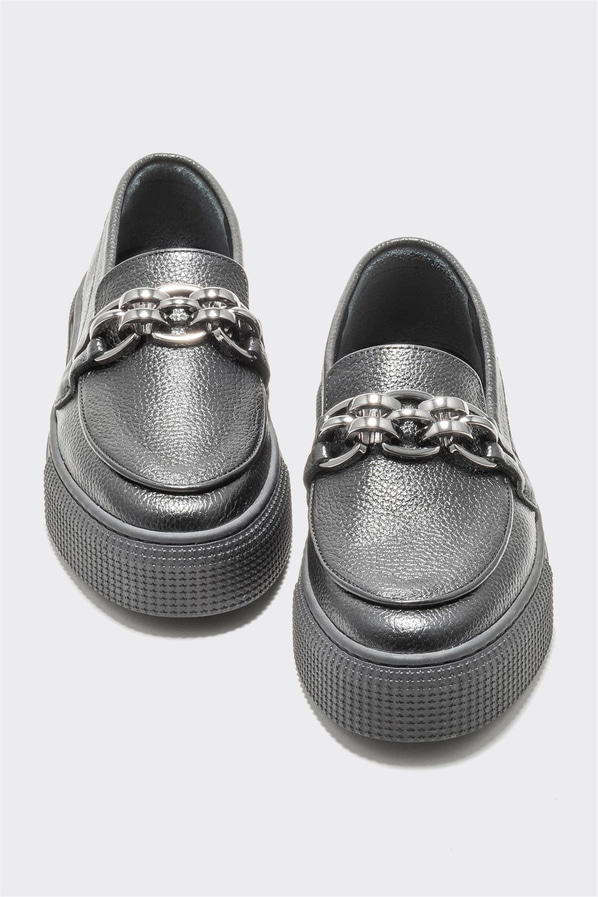 Siyah deri kadın düz ayakkabı, günlük kullanım için - Elle Shoes