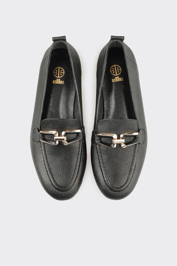 Siyah Deri Kadın Günlük Ayakkabı