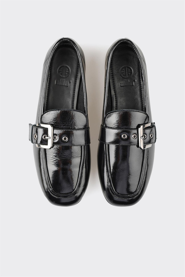 Siyah deri kadın loafer, günlük kullanım için - Elle Shoes