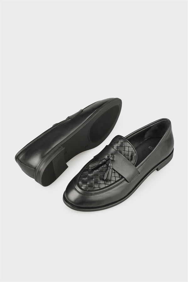 Siyah deri kadın loafer, günlük kullanım için - Elle Shoes
