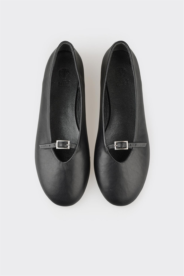 Siyah deri kadın babet, günlük kullanım için - Elle Shoes