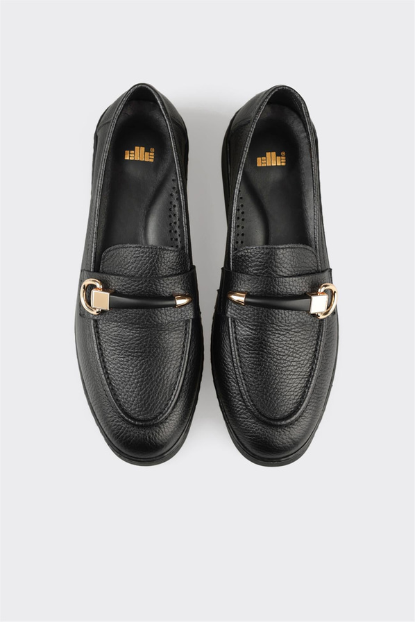 Siyah deri kadın loafer, rahat kullanım için - Elle Shoes