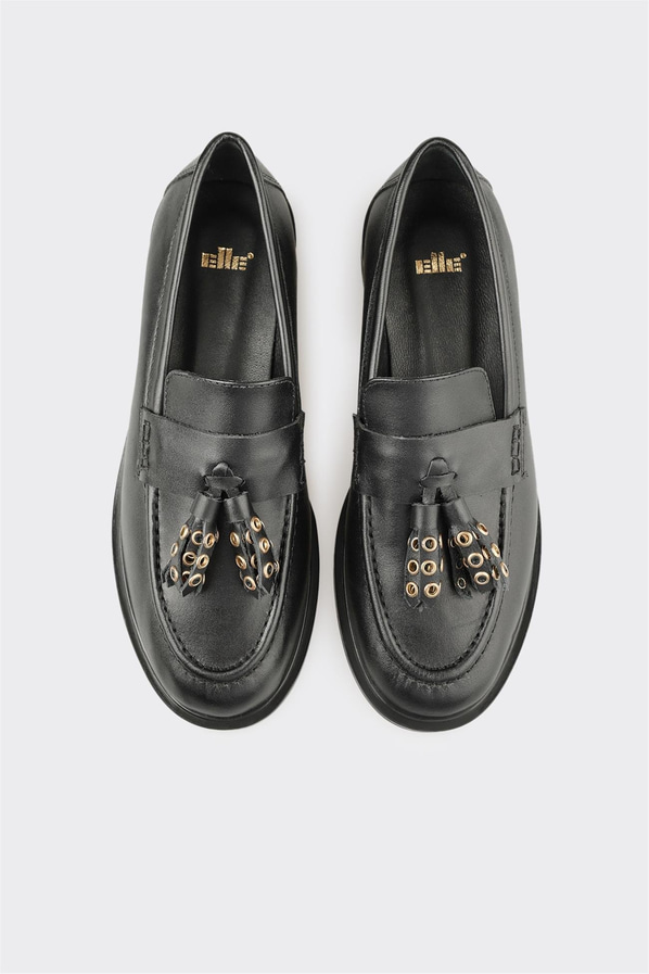 Siyah Deri Kadın Günlük Ayakkabı