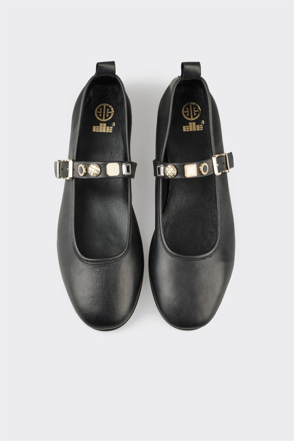 Siyah deri kadın babet, günlük kullanım için - Elle Shoes