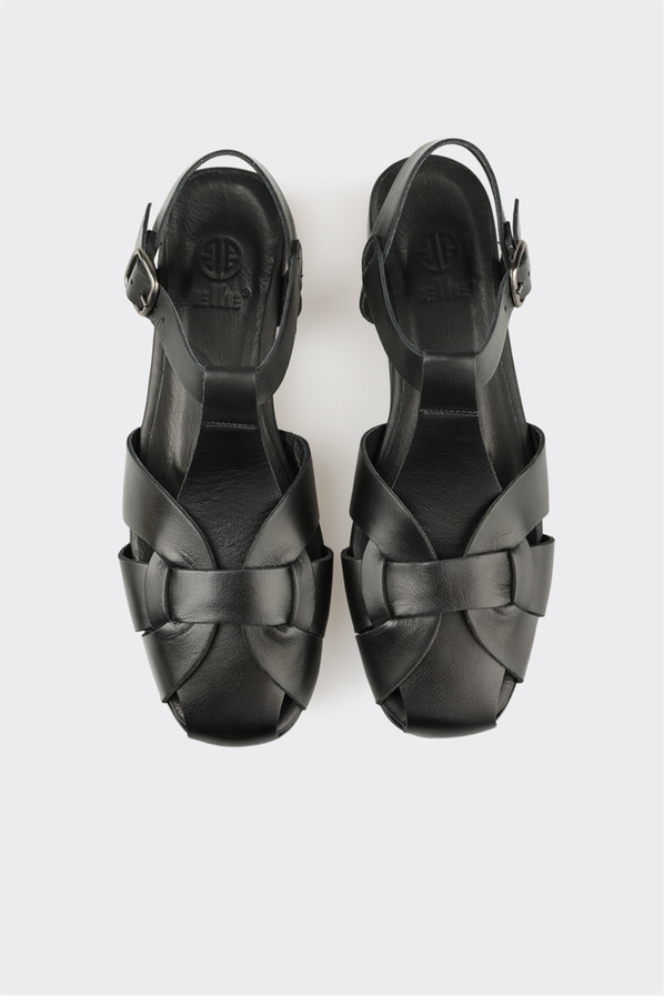 Siyah deri kadın günlük ayakkabı, günlük kullanım için - Elle Shoes