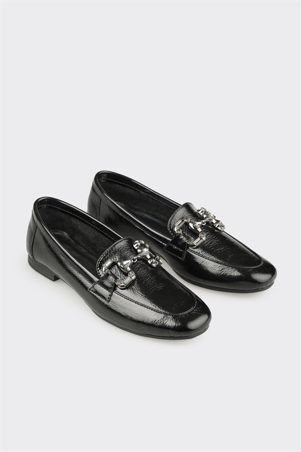 Siyah deri kadın loafer, günlük kullanım için - Elle Shoes
