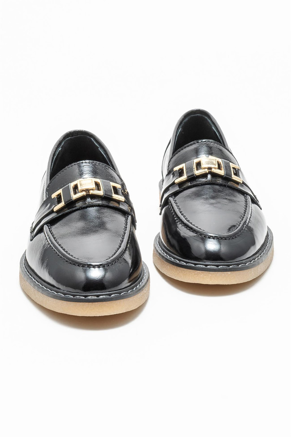 Siyah deri kadın loafer, günlük kullanım için - Elle Shoes