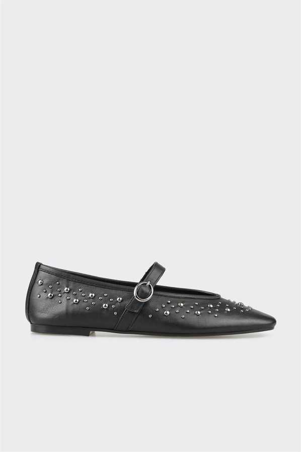 Siyah deri kadın babet, günlük kullanım için - Elle Shoes