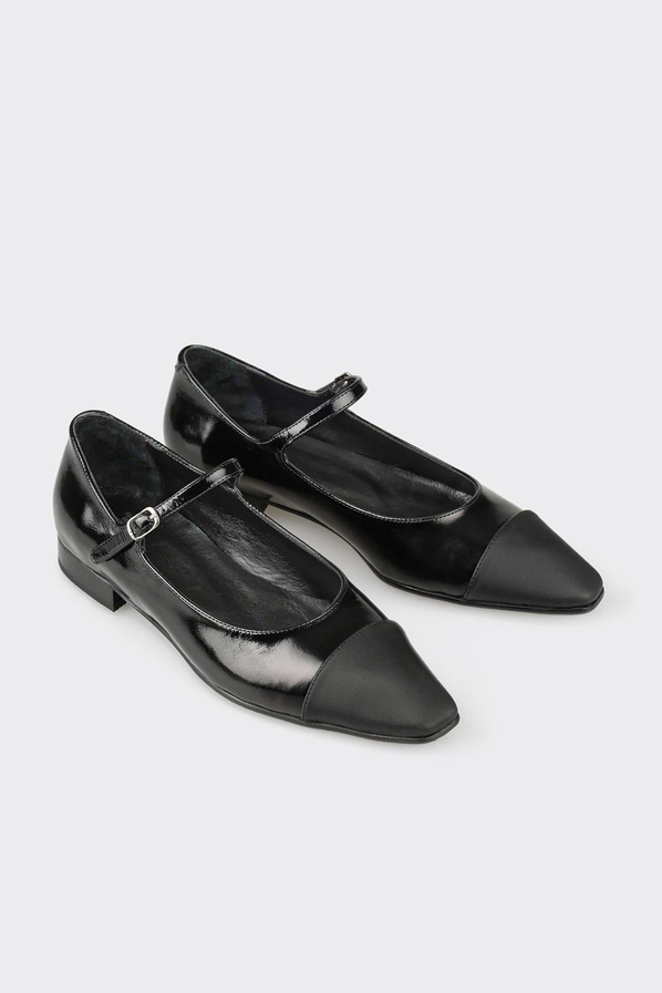 Siyah deri ve rugan kadın babet, ofis stili için - Elle Shoes