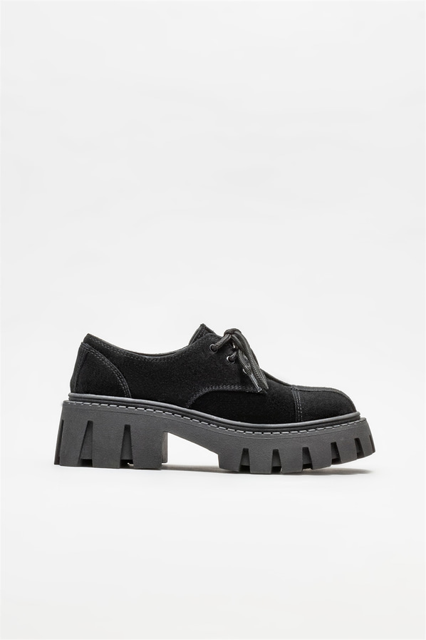 Siyah deri kadın günlük ayakkabı, günlük kullanım için - Elle Shoes
