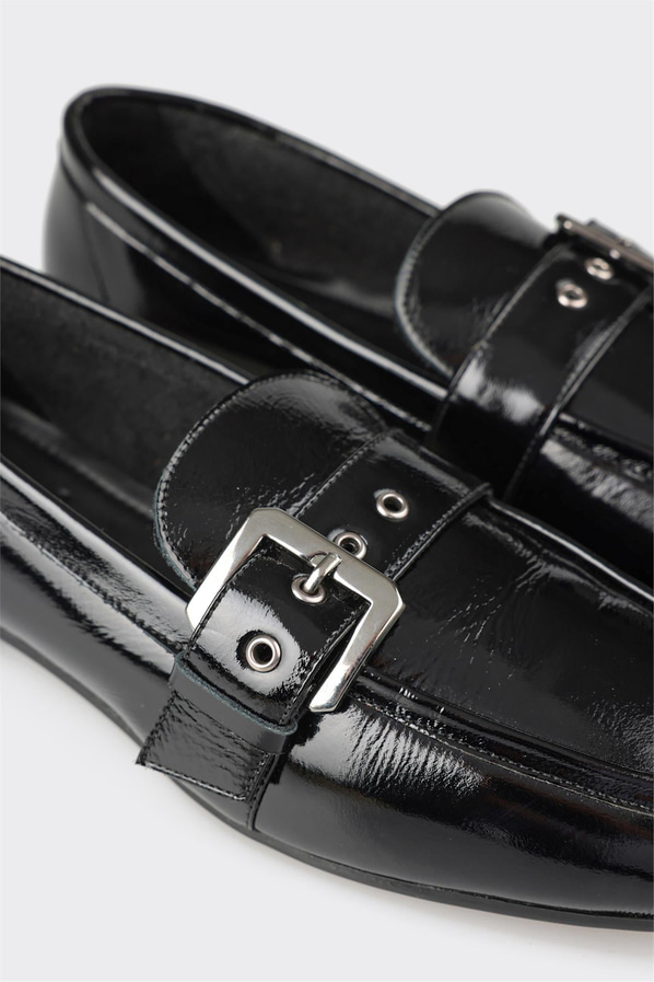 Siyah deri kadın loafer, günlük kullanım için - Elle Shoes