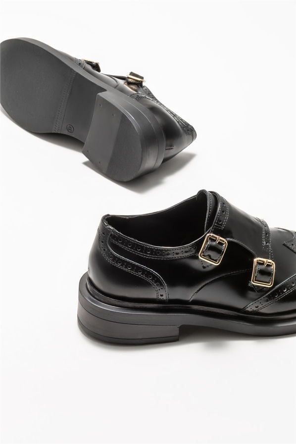Siyah deri kadın loafer, günlük kullanım için - Elle Shoes