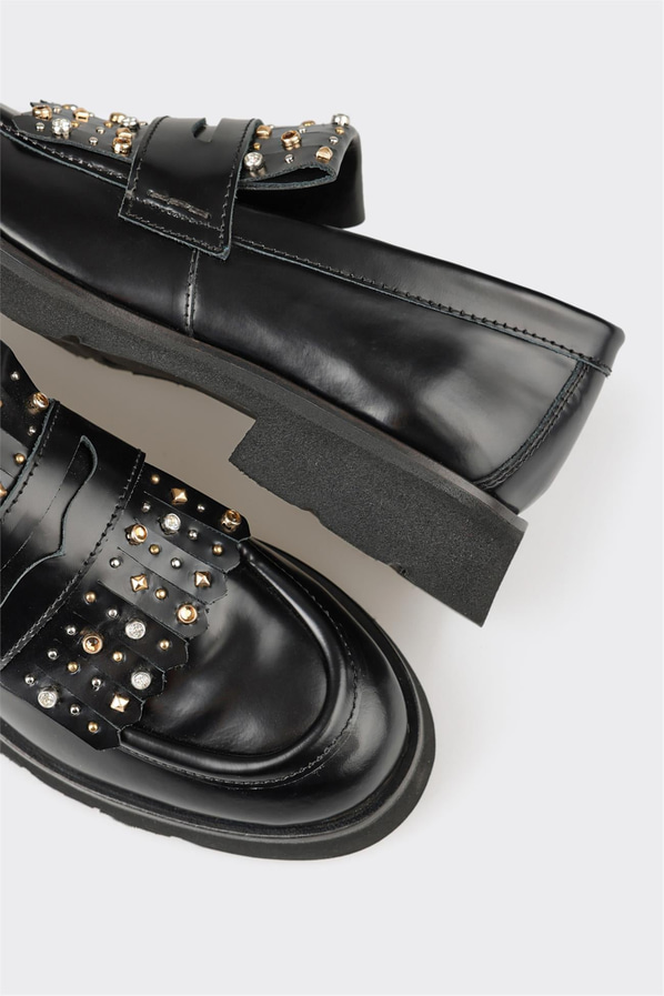 Siyah deri kadın loafer, günlük kullanım için - Elle Shoes