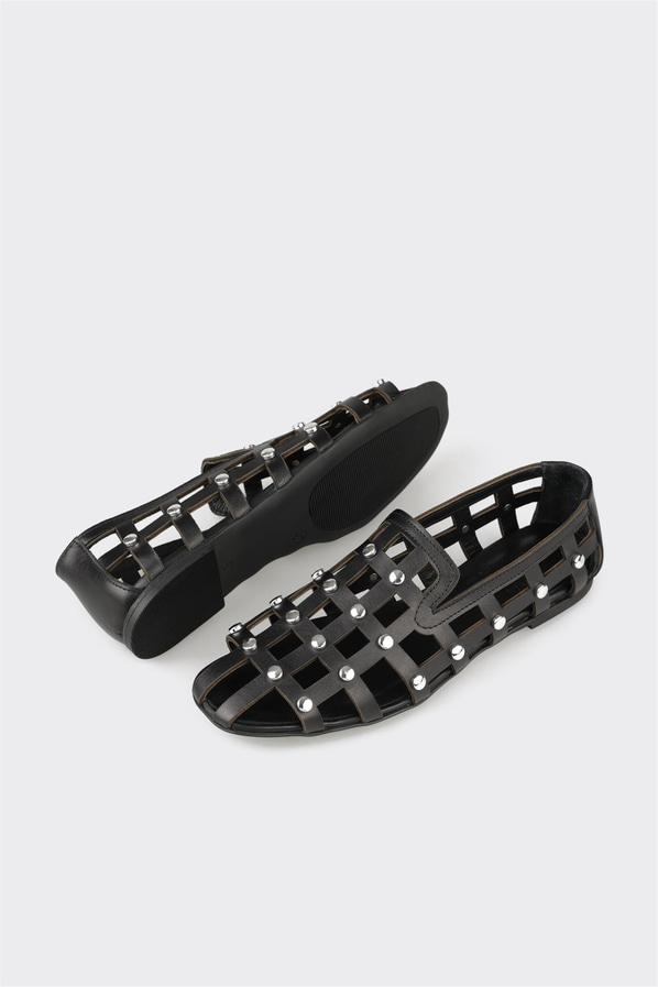 Siyah deri kadın düz ayakkabı, günlük kullanım için - Elle Shoes