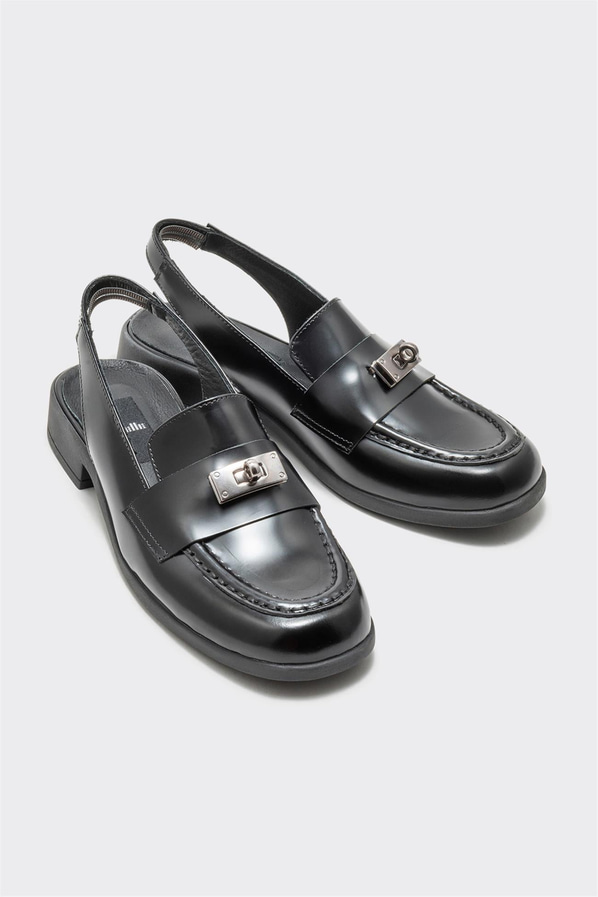 Siyah deri kadın loafer, günlük kullanım için - Elle Shoes