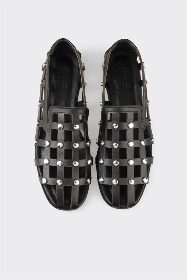 Siyah deri kadın düz ayakkabı, günlük kullanım için - Elle Shoes