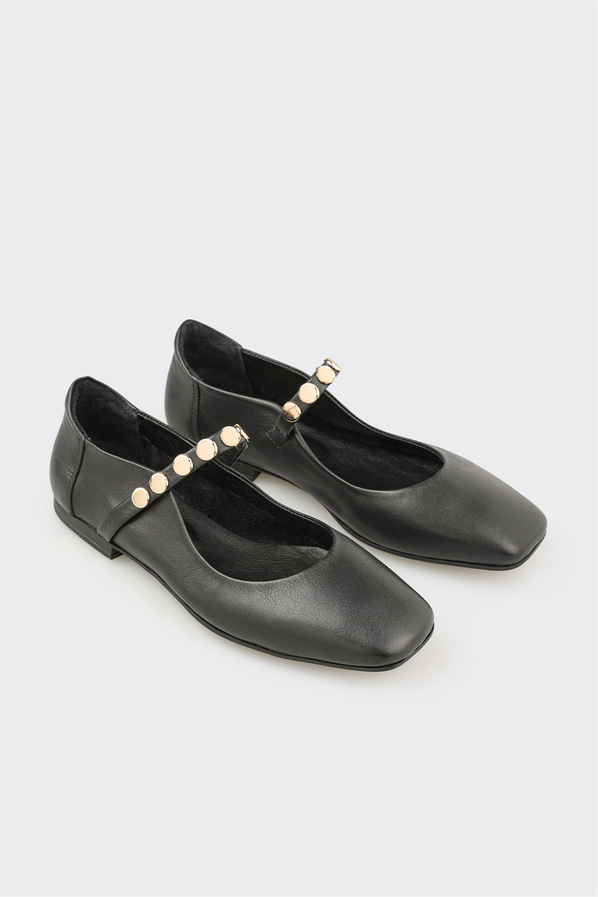 Siyah deri kadın babet, günlük kullanım için - Elle Shoes