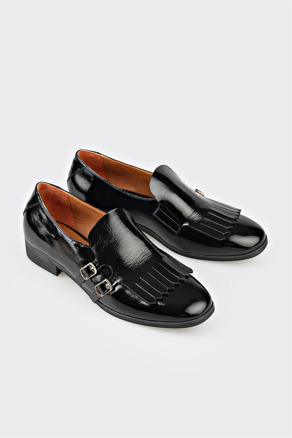 Siyah deri ve rugan kadın loafer, günlük kullanım için - Elle Shoes