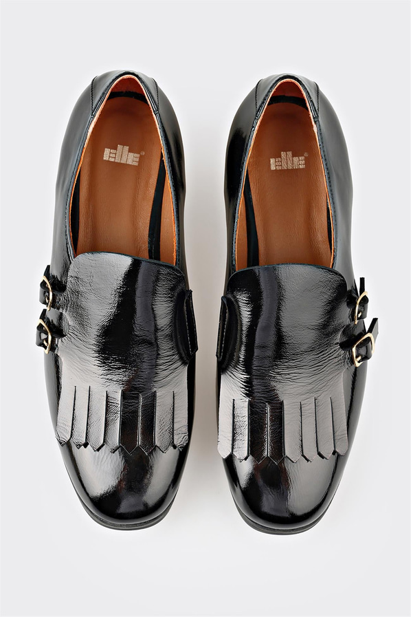 Siyah deri ve rugan kadın loafer, günlük kullanım için - Elle Shoes