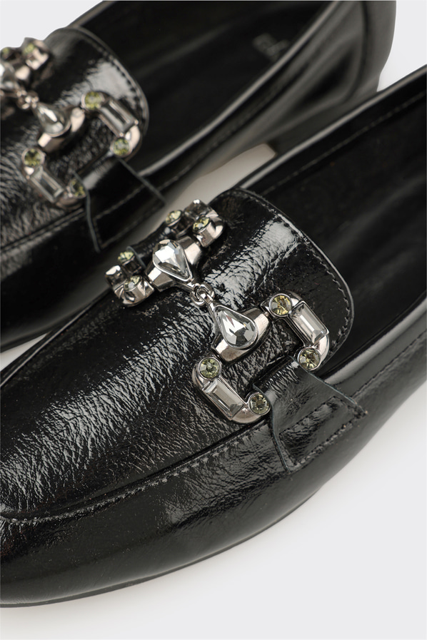 Siyah deri kadın loafer, günlük kullanım için - Elle Shoes