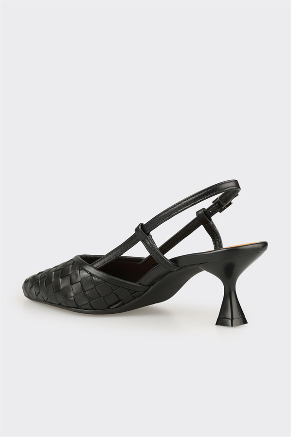 Siyah deri kadın topuklu ayakkabı, günlük kullanım için - Elle Shoes