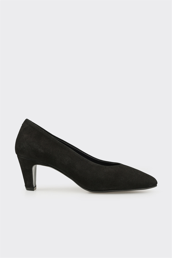 Siyah deri kadın topuklu ayakkabı, günlük kullanım için - Elle Shoes