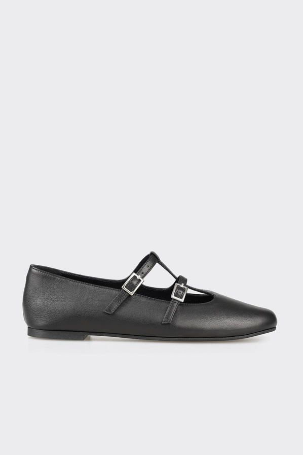 Siyah deri kadın babet, günlük kullanım için - Elle Shoes