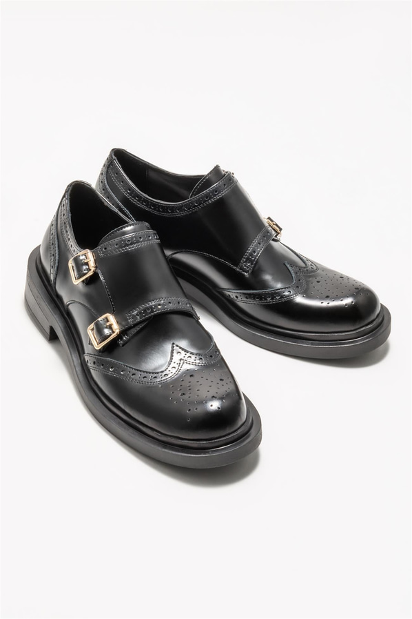 Siyah deri kadın loafer, günlük kullanım için - Elle Shoes