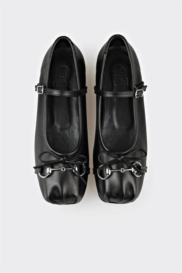 Siyah deri kadın babet, günlük kullanım için - Elle Shoes