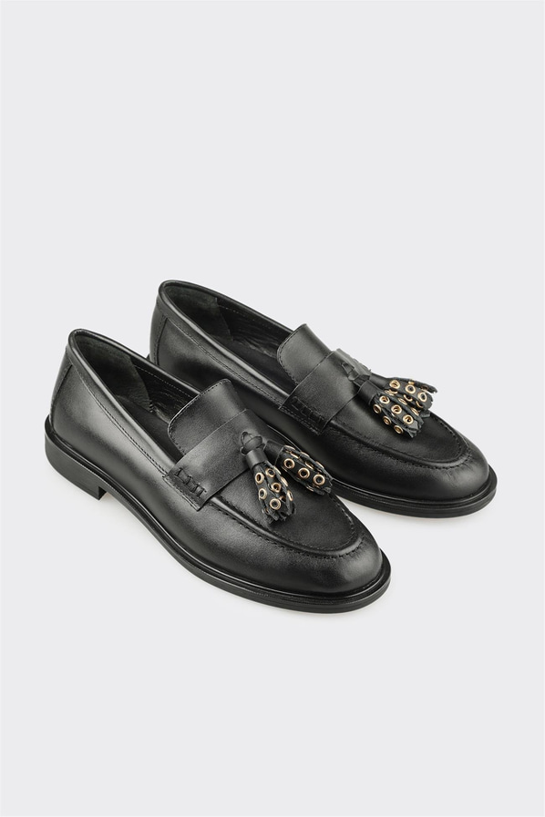 Siyah Deri Kadın Günlük Ayakkabı