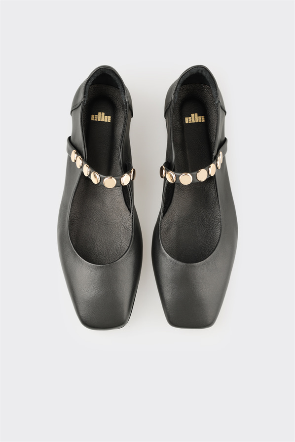 Siyah deri kadın babet, günlük kullanım için - Elle Shoes