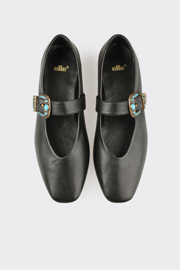 Siyah deri kadın babet, günlük kullanım için - Elle Shoes