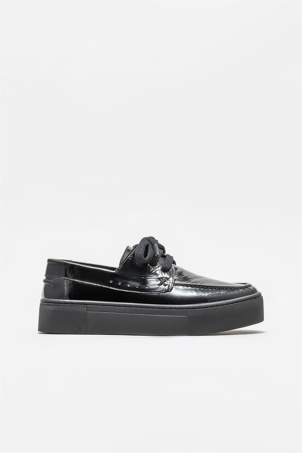 Siyah deri kadın düz ayakkabı, günlük kullanım için - Elle Shoes