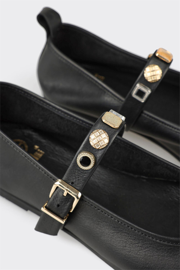 Siyah deri kadın babet, günlük kullanım için - Elle Shoes