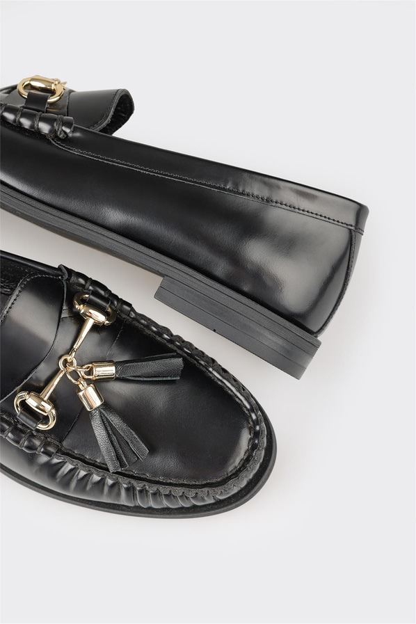 Siyah deri kadın loafer, ofis stili için - Elle Shoes