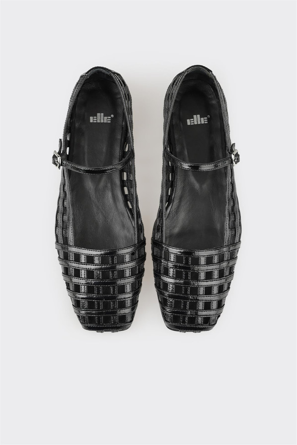 Siyah deri kadın babet, günlük kullanım için - Elle Shoes