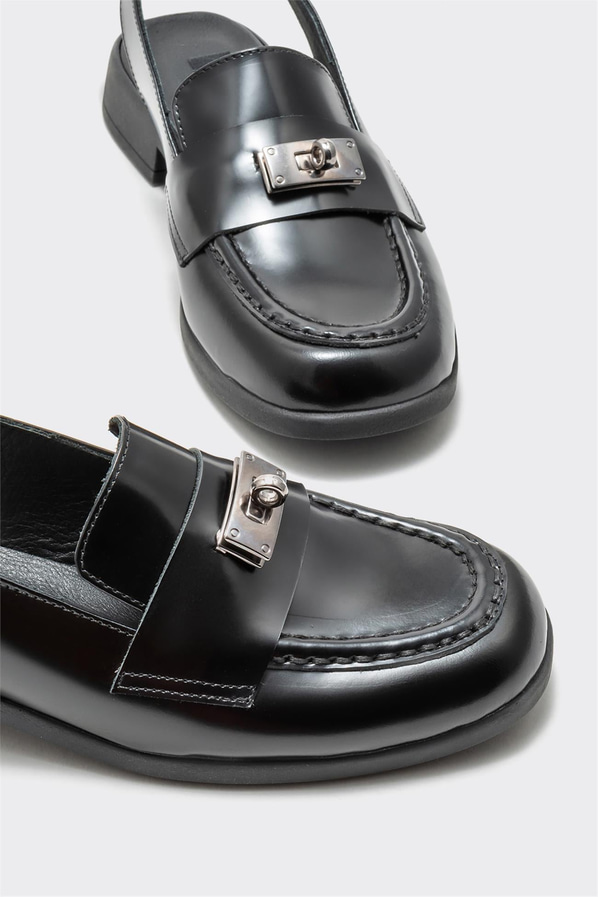 Siyah deri kadın loafer, günlük kullanım için - Elle Shoes
