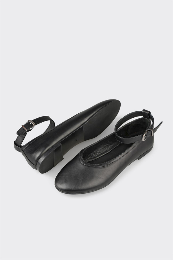 Siyah deri kadın babet, ofis stili için - Elle Shoes