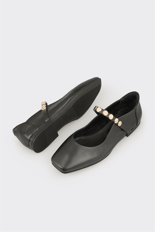 Siyah deri kadın babet, günlük kullanım için - Elle Shoes