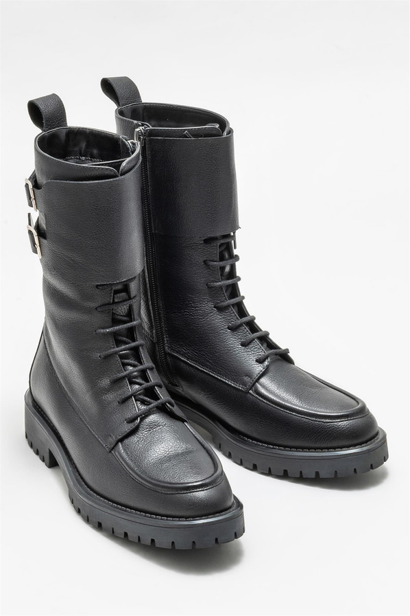Siyah deri kadın günlük bot, günlük kullanım için - Elle Shoes